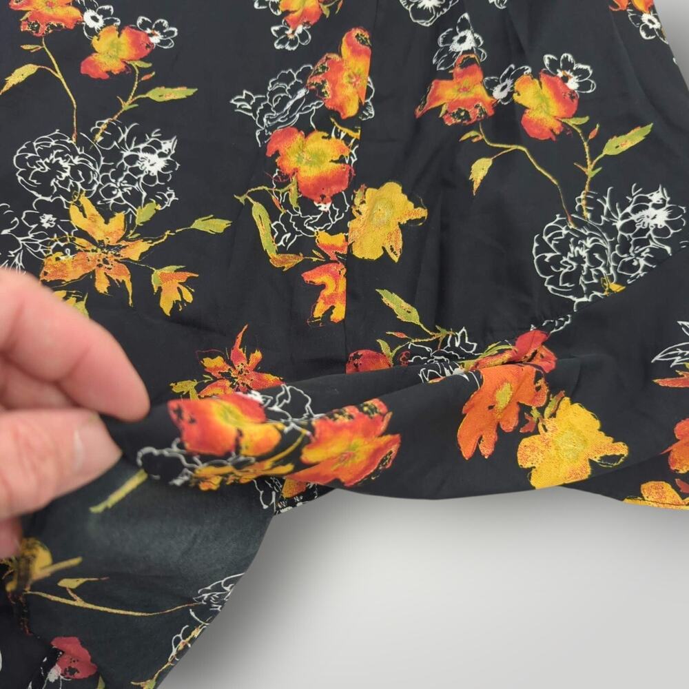 Chances R Women’s M Asymmetric Ruffle Midi Skirt Black w/ Orange & Yellow Floral - Picture 3 of 8
